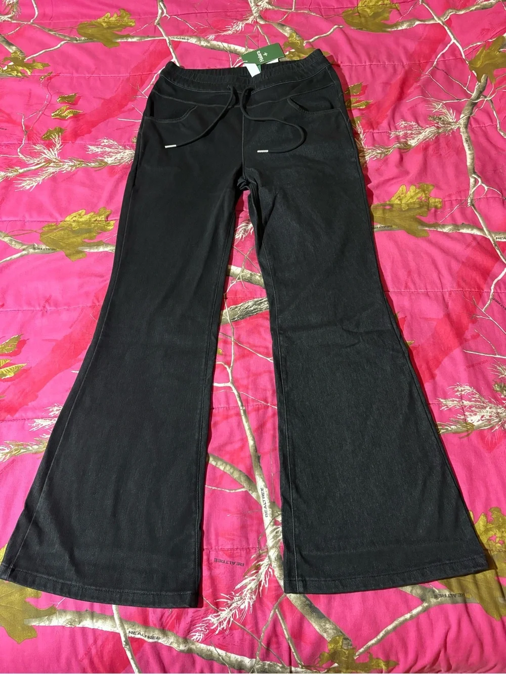 Halara Flex High Waisted Drawstring Denim Casual Flare Leggings with Pockets